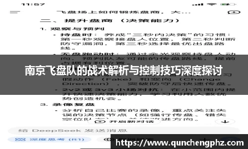 南京飞盘队的战术解析与控制技巧深度探讨